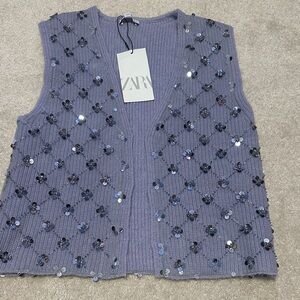 NWT Zara knit purple sequin vest